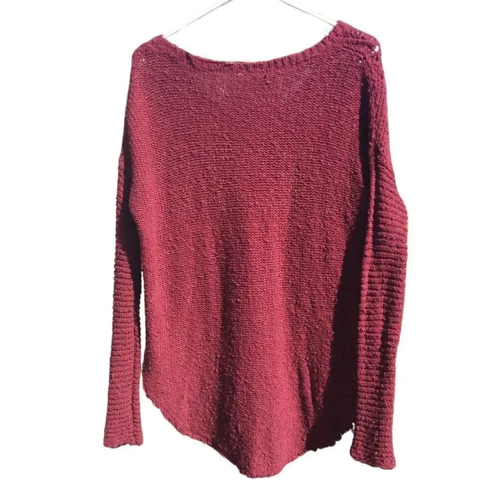 Free People Womens‎ Cable Knit Sweater Size XS Red Fall Boho Grunge Romantic